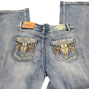 Doss Evisu Western Bootcut Jeans, Steer Skull Embroidery Bling, Women's 31, NWT